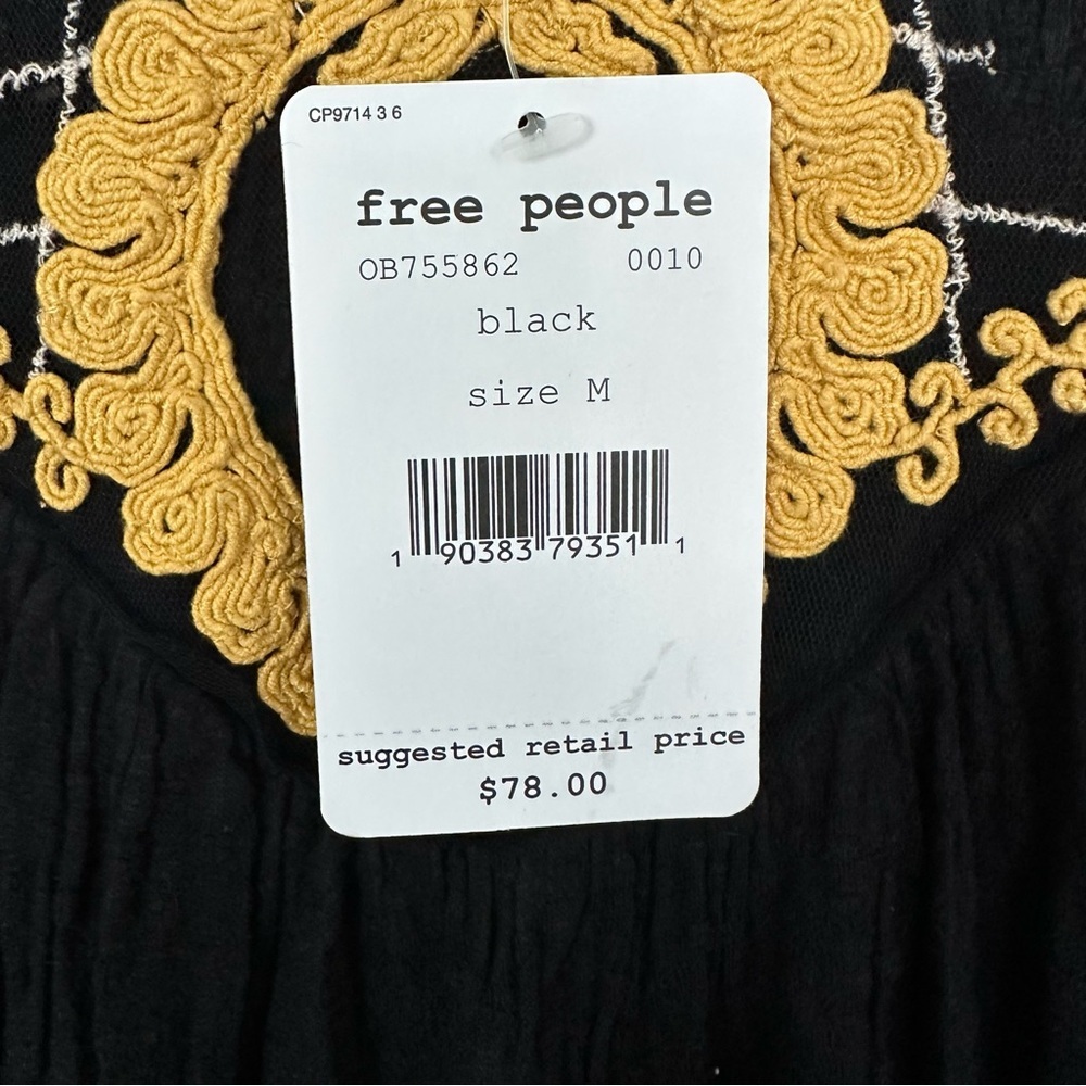 FREE PEOPLE Begonia Embroidered Black Long Sleeve Top Size Medium - Picture 3 of 7